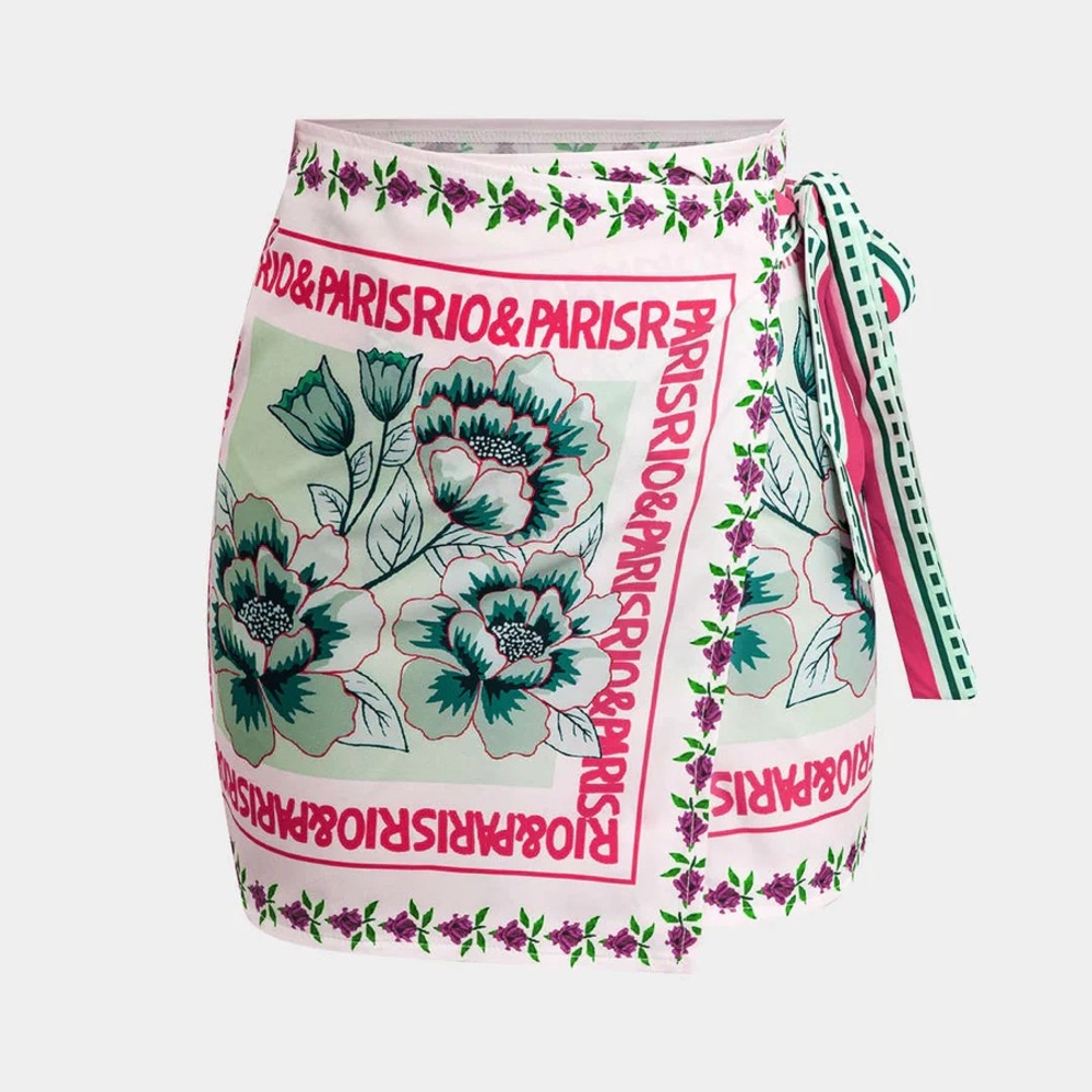 micas floral print wrap knot mini skirt
